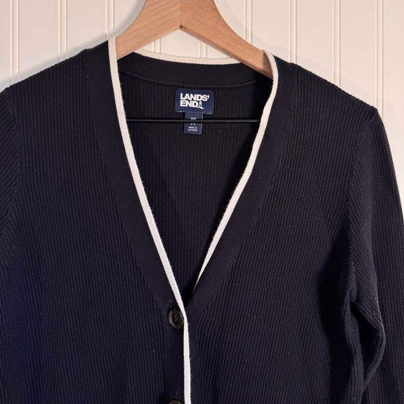 Lands' End Women's 100% Cotton Button Down Cardigan with Pockets Size XS - Picture 2 of 8